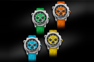 4种不同颜色的宝齐莱三地时间计时表款回收手表的店都很喜欢
