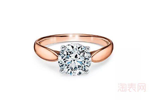 二手蒂芙尼玫瑰金款式六爪镶钻戒指展示图